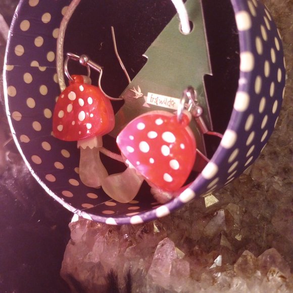 NIB 2020 Twinning Toadstools Erstwilder Dangling Hanging Earrings - Picture 3 of 9